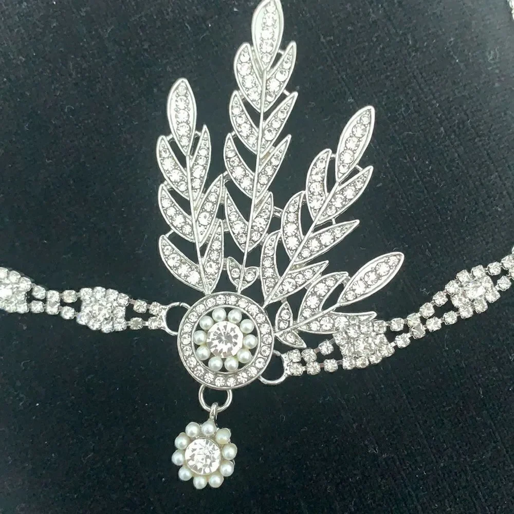 ✨ NWT Art Deco 1920’s Gatsby Flapper Crystal Rhinestone & Pearl, Silver …